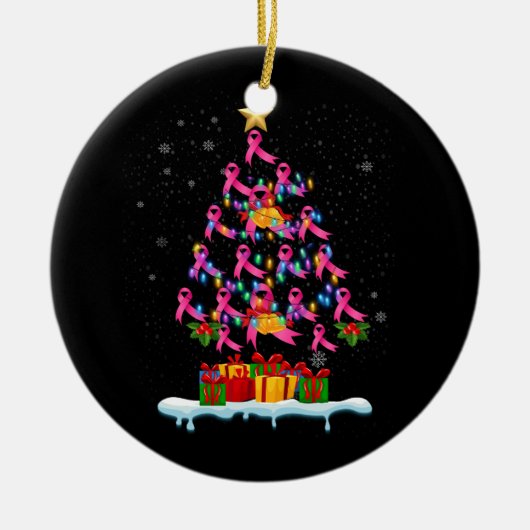 Borstkankerbewustzijn Roze Familie Matching Chris Keramisch Ornament (Voorkant)