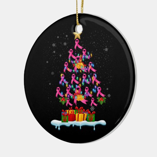 Borstkankerbewustzijn Roze Familie Matching Chris Keramisch Ornament (Links)