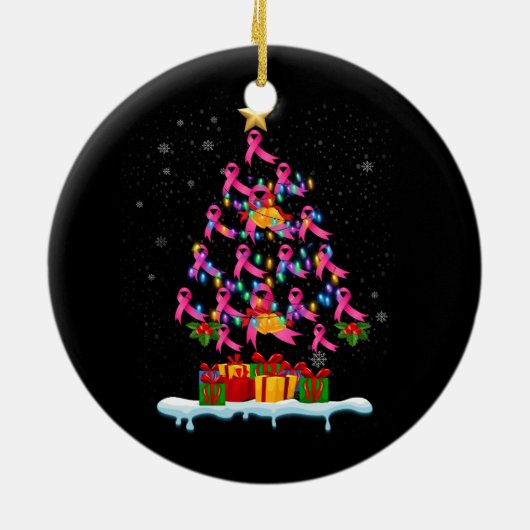 Borstkankerbewustzijn Roze Familie Matching Chris Keramisch Ornament (Achterkant)