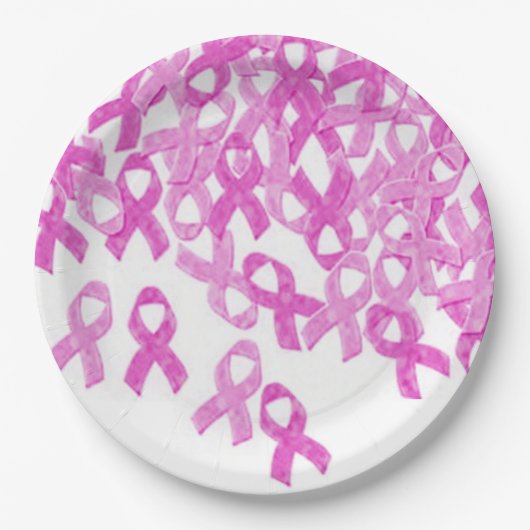 Borstkankerbewustzijn Roze fluweel lint Borden Papieren Bordje (Voorkant)