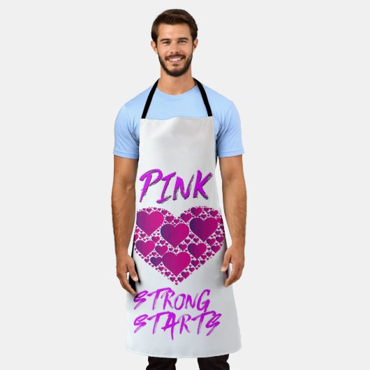 Borstkankerbewustzijn: roze harten, sterke start schort (Gedragen)