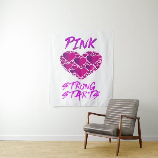 Borstkankerbewustzijn: roze harten, sterke start wandkleed (In situ)