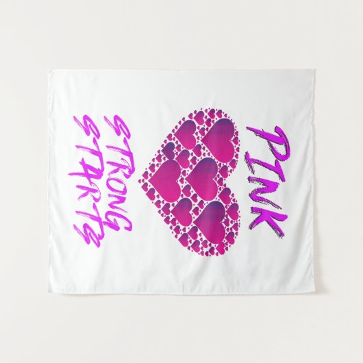 Borstkankerbewustzijn: roze harten, sterke start wandkleed (Voorkant (horizontaal))