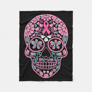 Borstkankerbewustzijn Roze Suiker Schedel Lint Fleece Deken