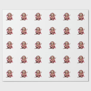 Borstkankerbewustzijn Schattige Luiaard Roze Lint Cadeaupapier