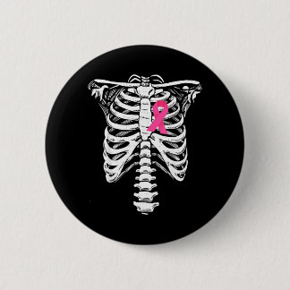 Borstkankerbewustzijn Skelet Draagt Roze Lint Ronde Button 5,7 Cm