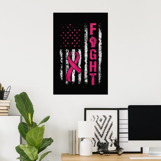 Borstkankerbewustzijn USA Vlagc Poster (Thuiskantoor)