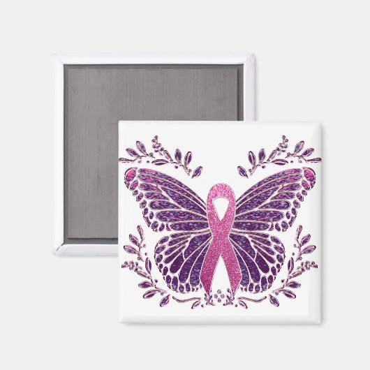 Borstkankerbewustzijn vlinder bloemgrens magneet (Voorkant / Achterkant)