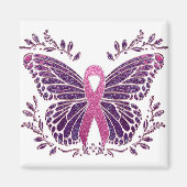 Borstkankerbewustzijn vlinder bloemgrens magneet (Voorkant)