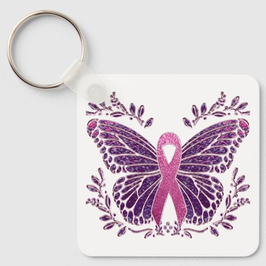 Borstkankerbewustzijn vlinder bloemgrens sleutelhanger (Voorkant)