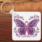 Borstkankerbewustzijn vlinder bloemgrens sleutelhanger (Voorkant)
