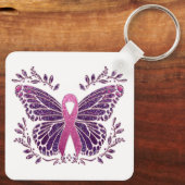 Borstkankerbewustzijn vlinder bloemgrens sleutelhanger (Achterkant)