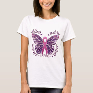Borstkankerbewustzijn vlinder bloemgrens t-shirt