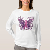 Borstkankerbewustzijn vlinder bloemgrens t-shirt (Voorkant)