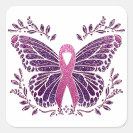 Borstkankerbewustzijn vlinder bloemgrens vierkante sticker