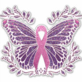 Borstkankerbewustzijn vlinder met bloemenbord sticker (Voorkant)