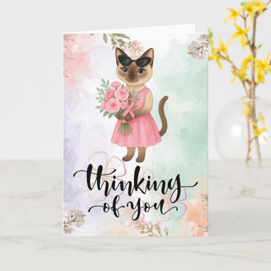 Borstkankerbewustzijn voor kattenliefhebbers roze  kaart (Gele Bloem)