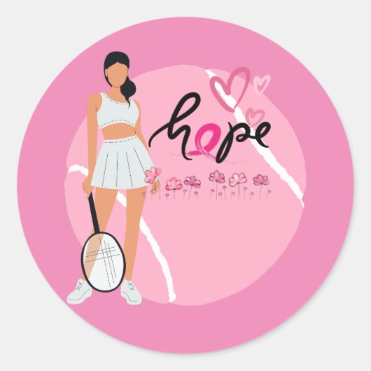 Borstkankerbewustzijn voor tennisspeler ronde sticker (Voorkant)