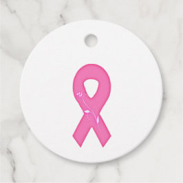Borstkankerbewustzijnslint met bloem bedankjes labels