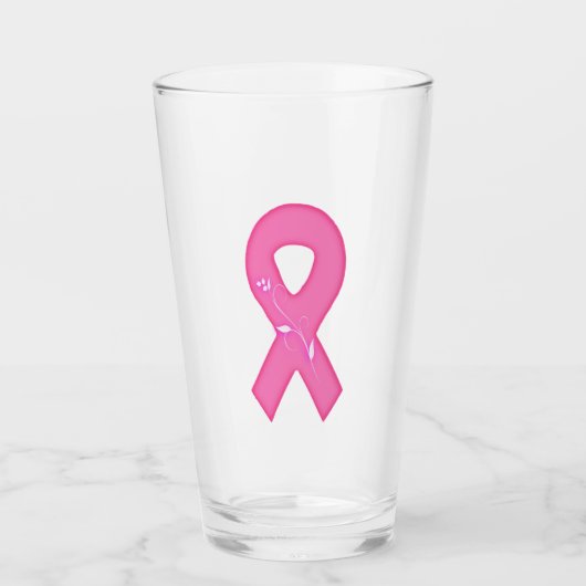 Borstkankerbewustzijnslint met bloem glas (Voorkant)