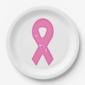 Borstkankerbewustzijnslint met bloem papieren bordje (Voorkant)