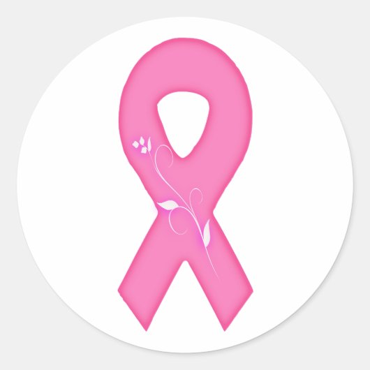 Borstkankerbewustzijnslint met bloem ronde sticker (Voorkant)
