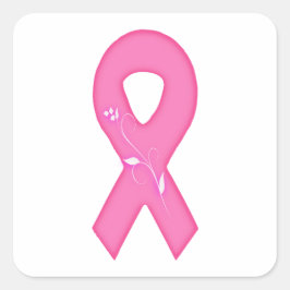 Borstkankerbewustzijnslint met bloem vierkante sticker