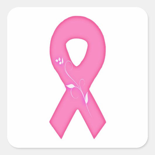 Borstkankerbewustzijnslint met bloem vierkante sticker (Voorkant)