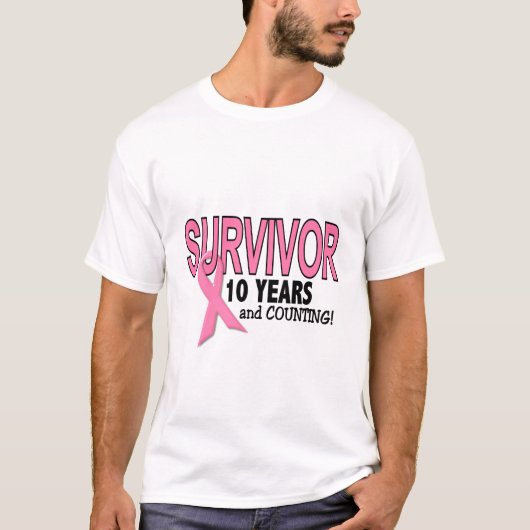 BORSTKANKERSURVIVOR 10 jaar & tellen T-shirt (Voorkant)