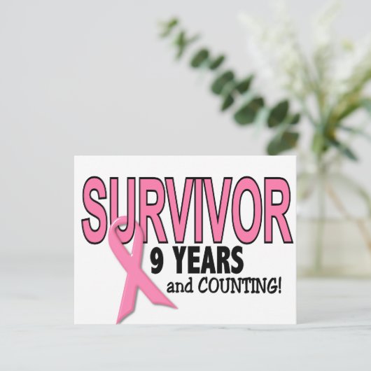 BORSTKANKERSURVIVOR 9 jaar & tellen Briefkaart (Staand voorkant)