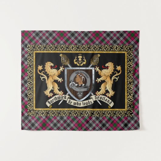 Borthwick Clan Badge & Motto w/Lions Wandkleed (Voorkant (horizontaal))
