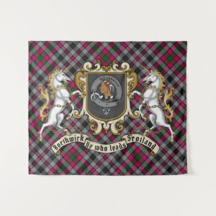Borthwick Clan Badge & Unicorns met Tartan Wandkleed