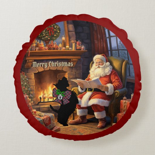 Borthwick Scottie Dog & Santa Gepersonaliseerde Ke Rond Kussen (Voorkant)
