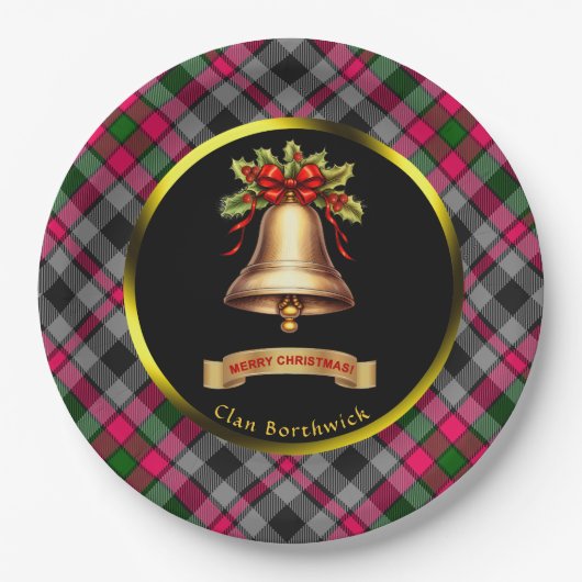 Borthwick Tartan Gepersonaliseerde Kerstmis Papieren Bordje (Voorkant)