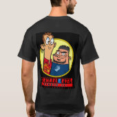 bortQ.'s "Wingin' It"-caricature-logo T-shirt (Achterkant)
