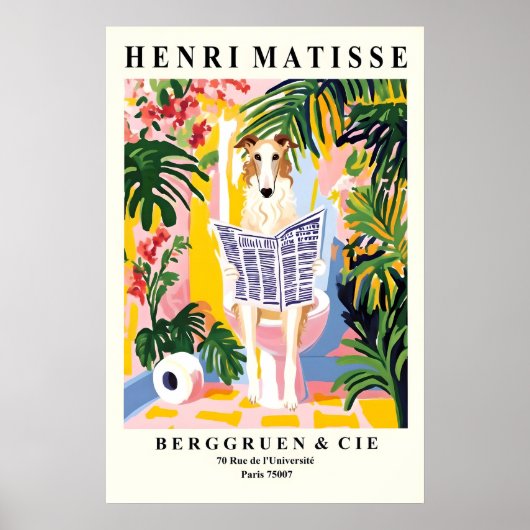 Borzoi Art Print Funny Bathroom Decor, Dog on (Voorkant)