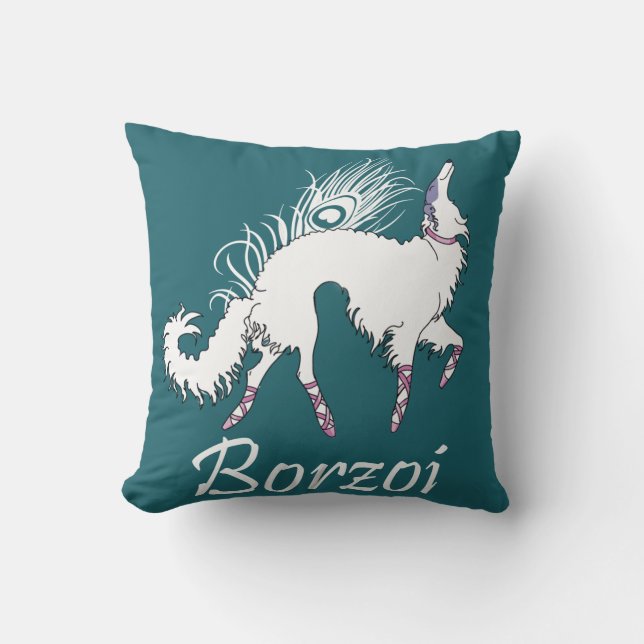 Borzoi Ballet White-Blauwgroen Pillow Kussen (Voorkant)