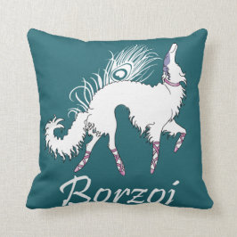 Borzoi Ballet White-Blauwgroen Pillow Kussen