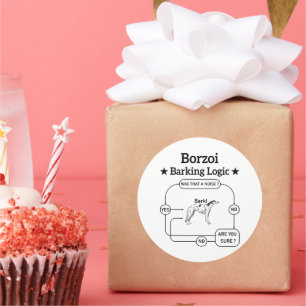 Borzoi blaffende logica grappige hondeneigenaar sa ronde sticker