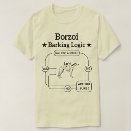 Borzoi blaffende logica grappige hondeneigenaar sa t-shirt