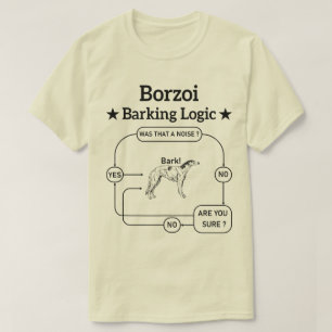 Borzoi blaffende logica grappige hondeneigenaar sa t-shirt