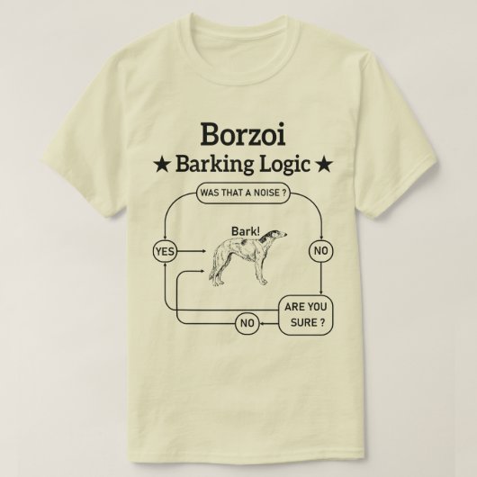 Borzoi blaffende logica grappige hondeneigenaar sa t-shirt (Design voorkant)