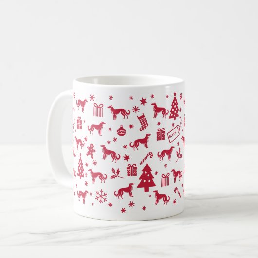 Borzoi Christmas Design Koffiemok (Voorkant links)