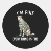 Borzoi Christmas I'm Fine Everything Is Fine  Ronde Sticker (Voorkant)