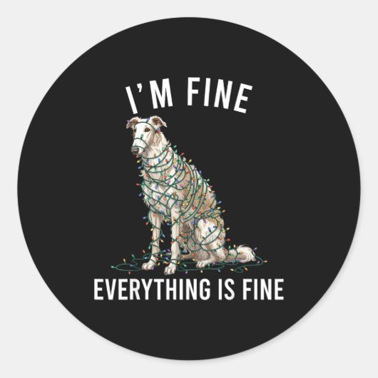 Borzoi Christmas I'm Fine Everything Is Fine Ronde Sticker (Voorkant)