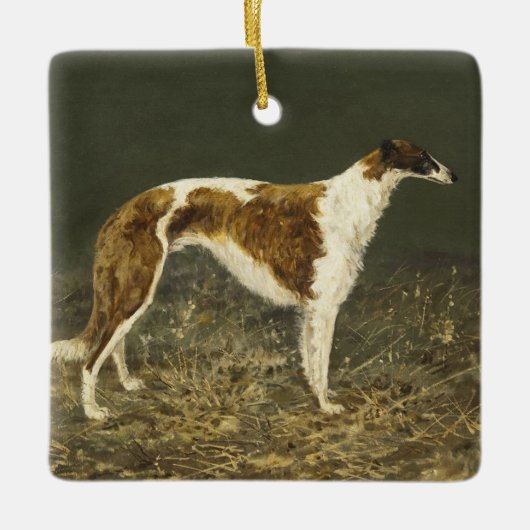 Borzoi die kerstversiering schilderen Keramisch Ornament (Voorkant)