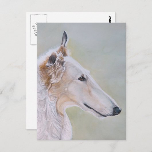 "Borzoi" Dog Art Briefkaart (Voorkant / Achterkant)