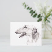Borzoi Dog Art Ink Head Profile Briefkaart (Staand voorkant)