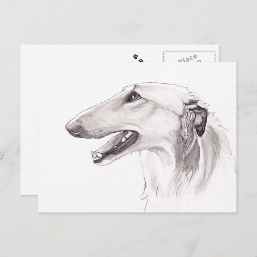 Borzoi Dog Art Ink Head Profile Briefkaart (Voorkant / Achterkant)