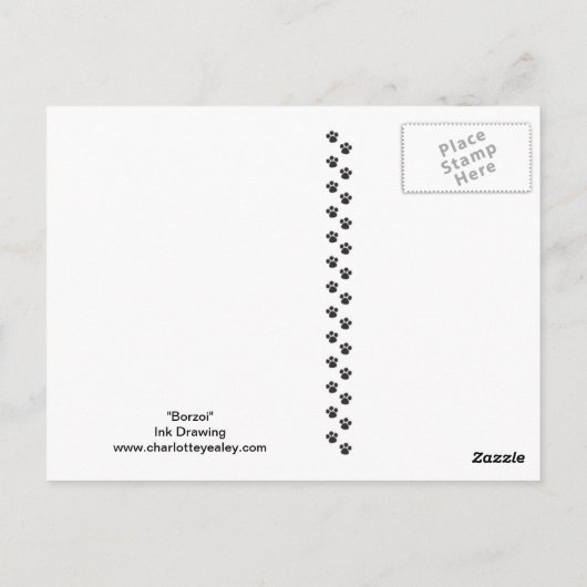 Borzoi Dog Art Ink Head Profile Briefkaart (Achterkant)